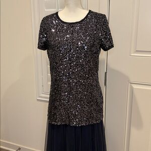 Calvin Klein pull on black tunic with silver sequence small